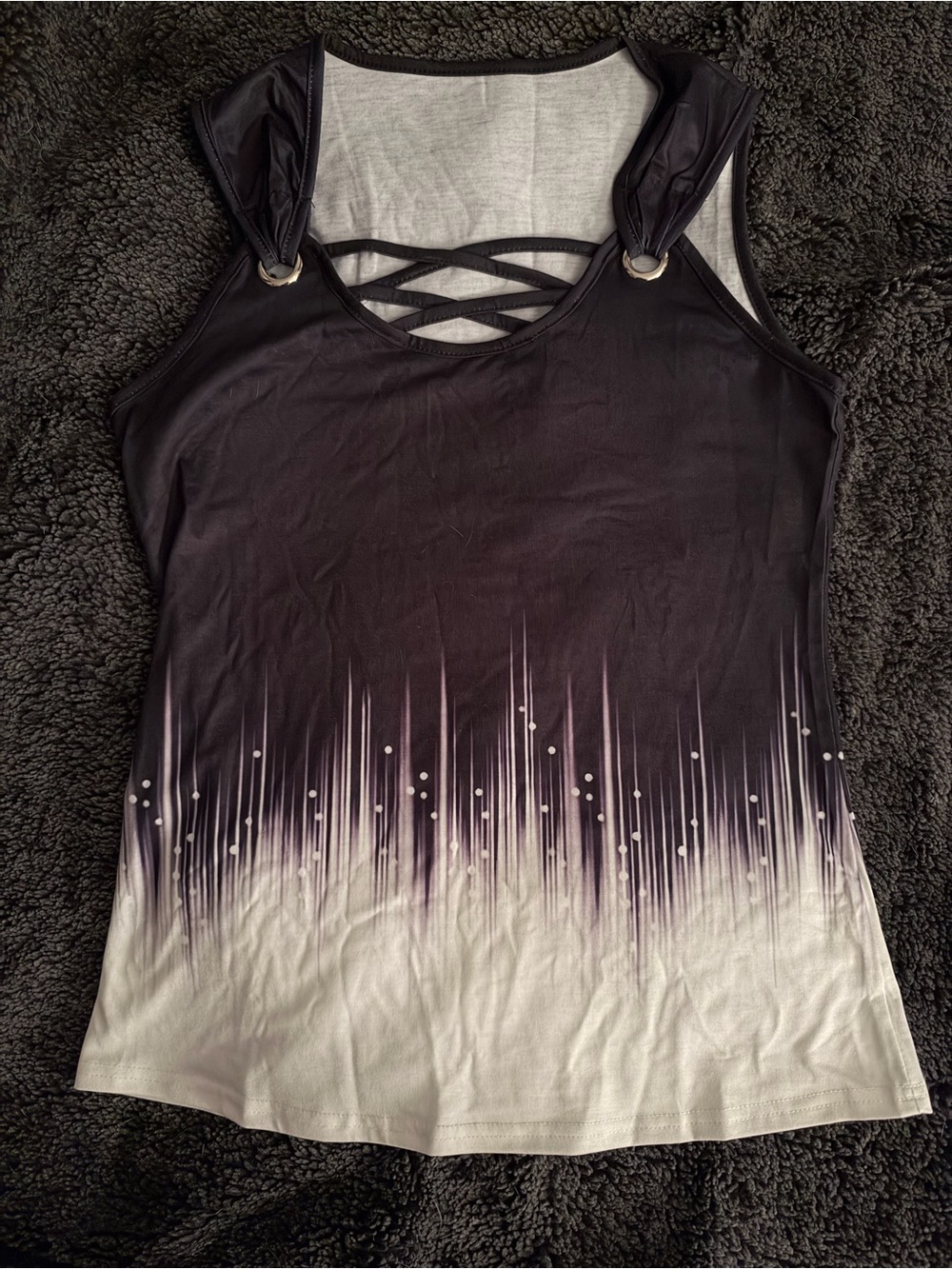 Ombre Crisscross Ring-Shoulder Tank Top in Black and White